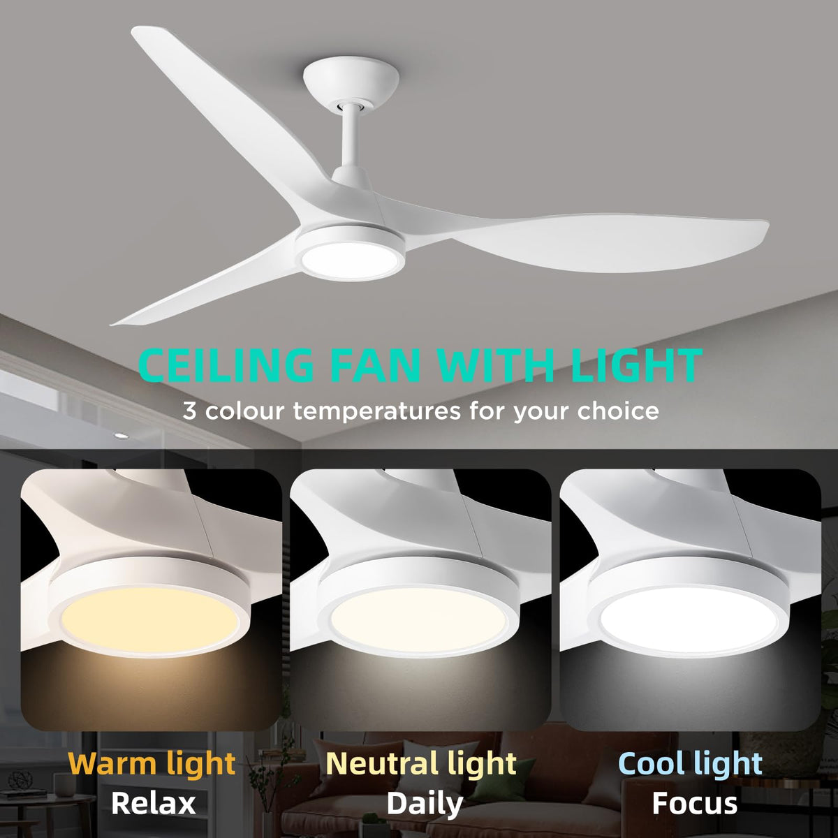 Roomratv large airflow from a three-blade design provides quick cooling