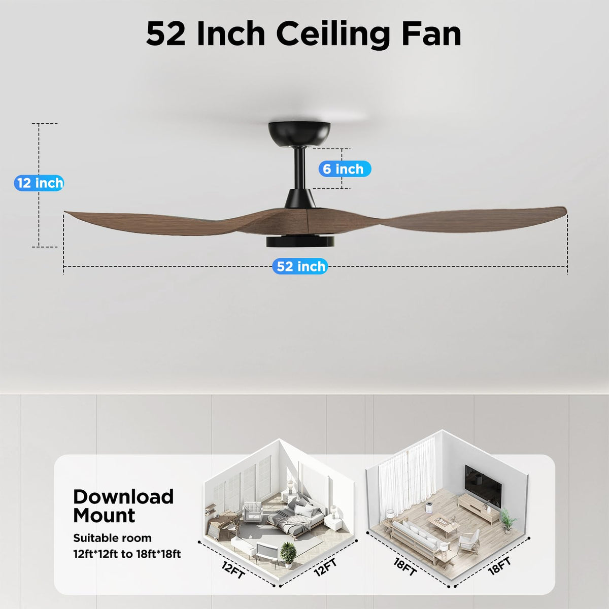 Roomratv quiet DC motor ceiling fan for peaceful bedrooms or offices