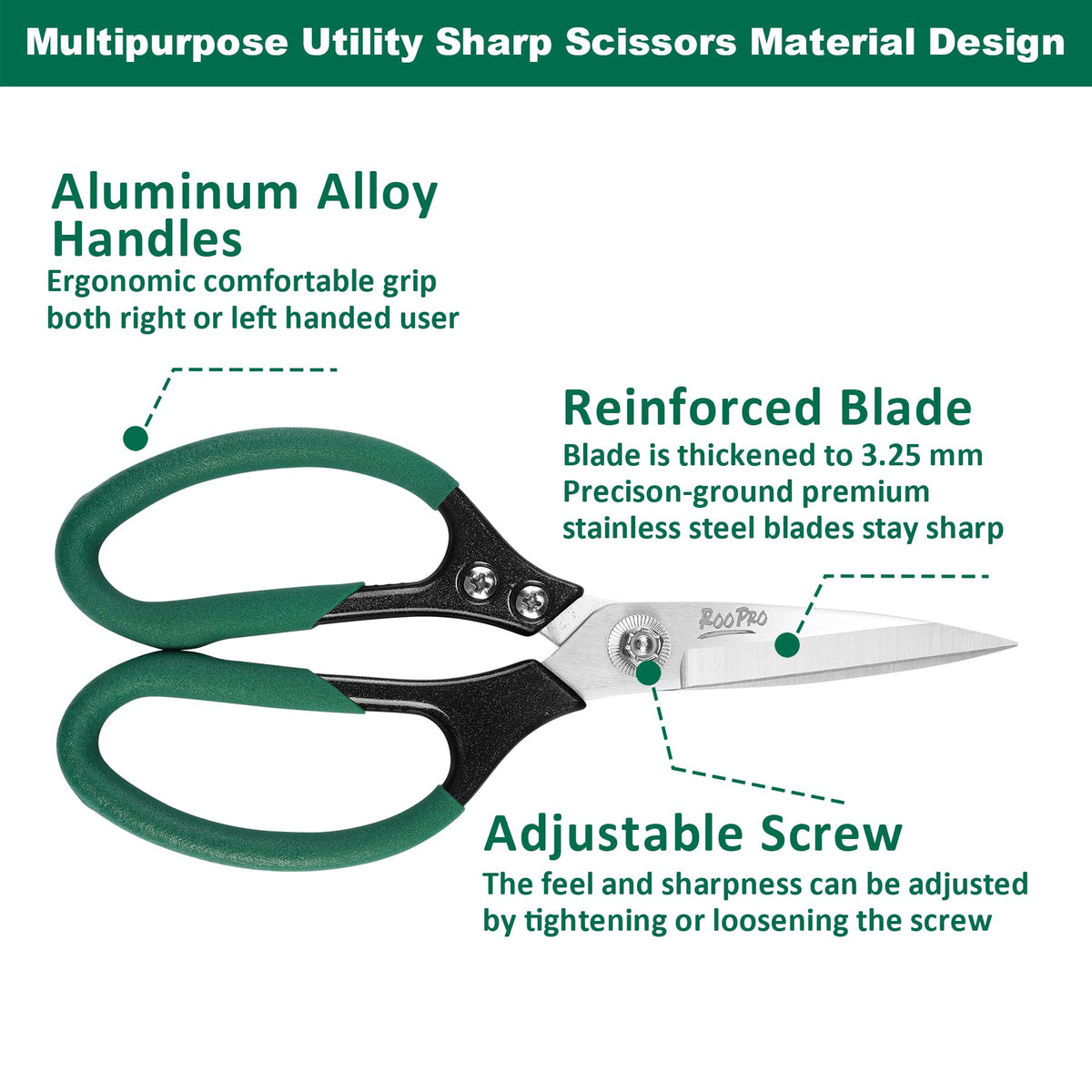 RooPro Heavy Duty Scissors aluminum handle shows ergonomic grip and control.