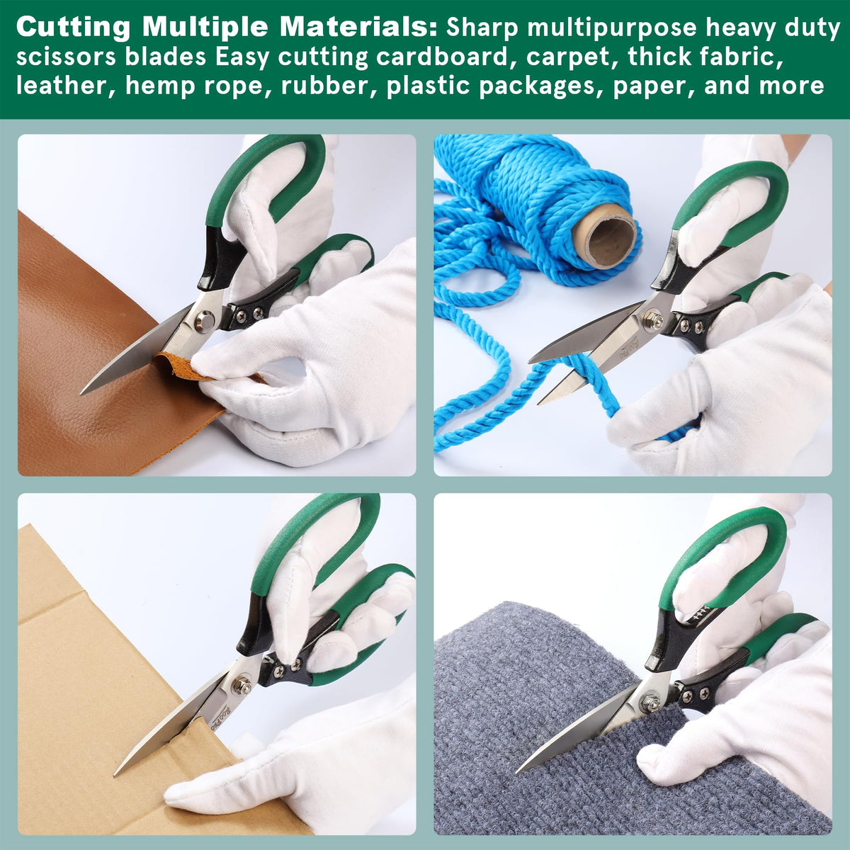 RooPro Heavy Duty Scissors cutting fabric illustrates versatile crafting tasks.