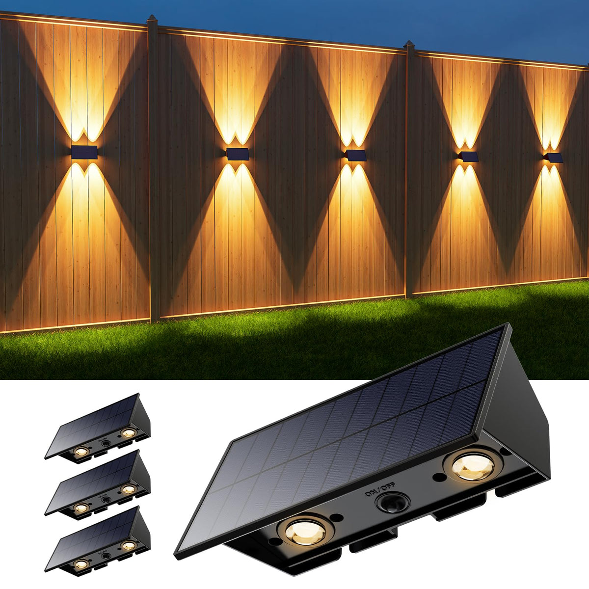 Roopure 4-pack solar wall lights mounted on wall deliver even exterior illumination