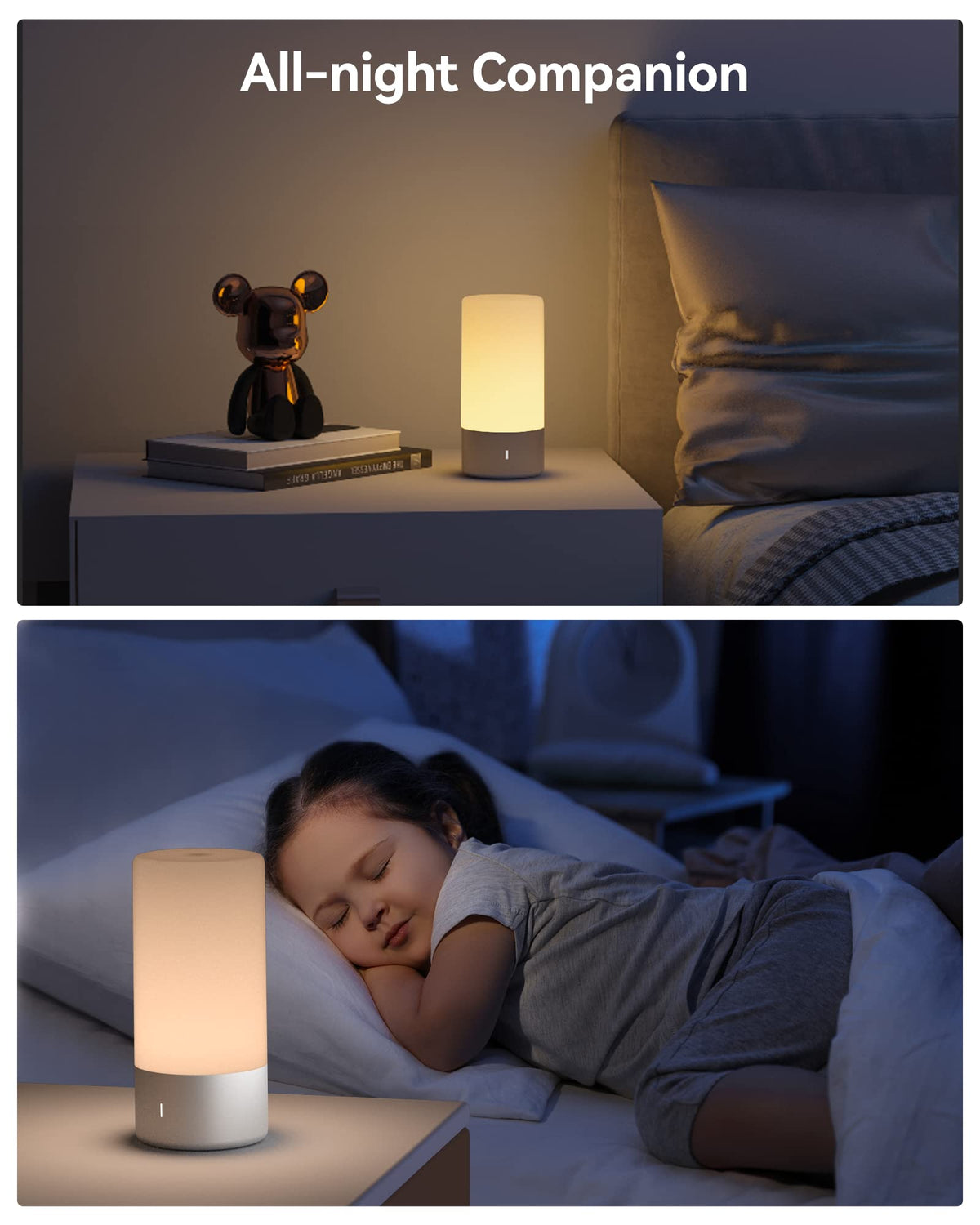 Three brightness levels support reading, relaxing, or winding down.
