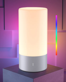 ROOTRO table lamp with touch-base design for easy dimming and color control.