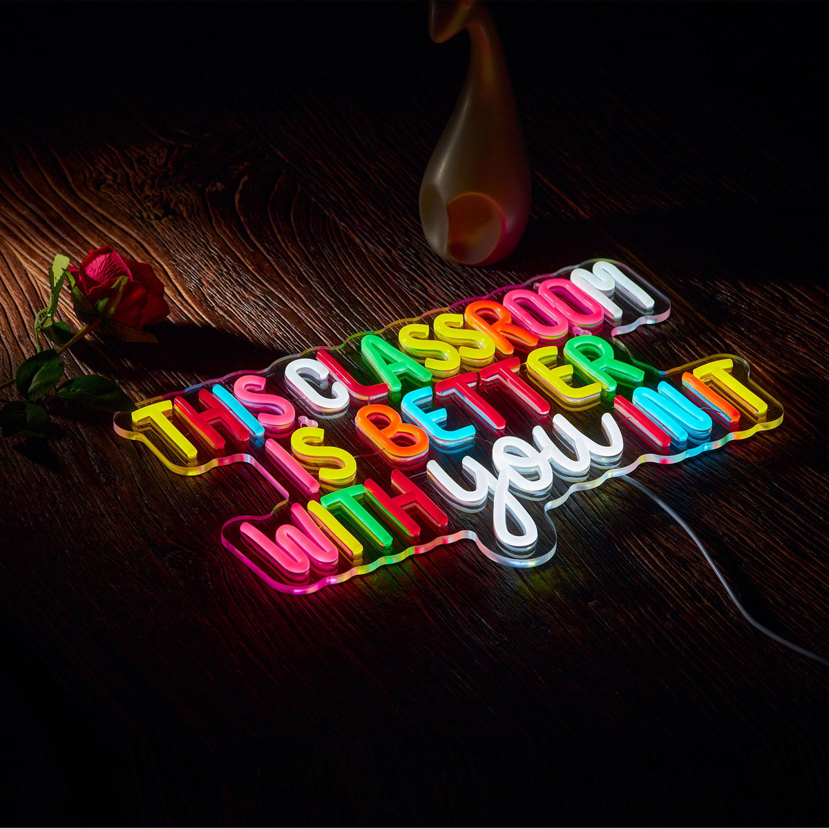 Roouneon neon sign with durable acrylic backplate perfect for classrooms or study corners