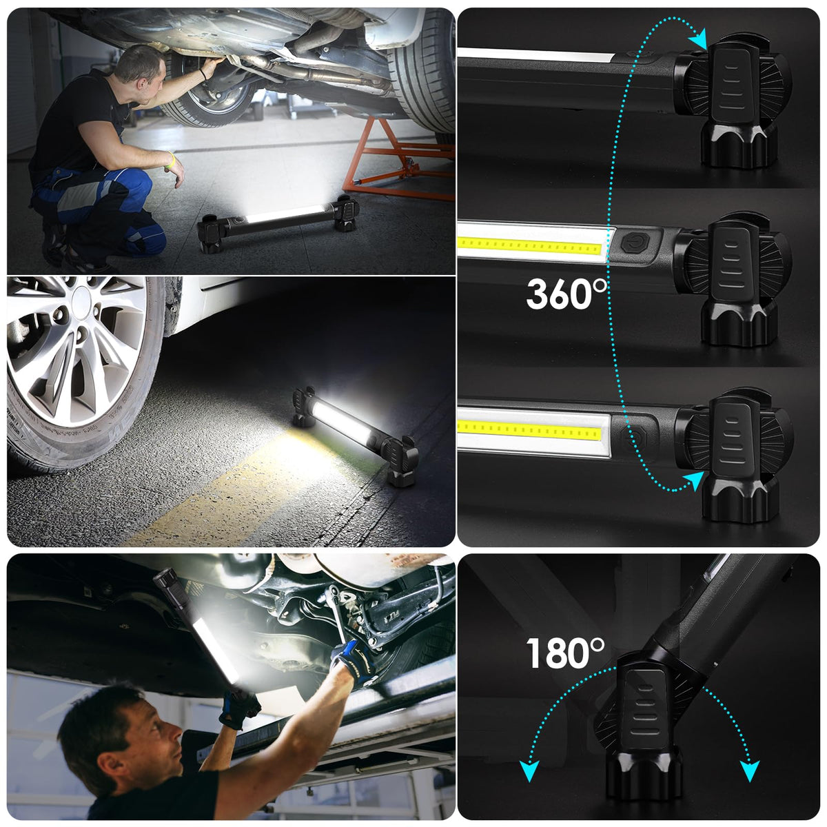 Ropelux work light includes hooks for hanging in garage or workshop.