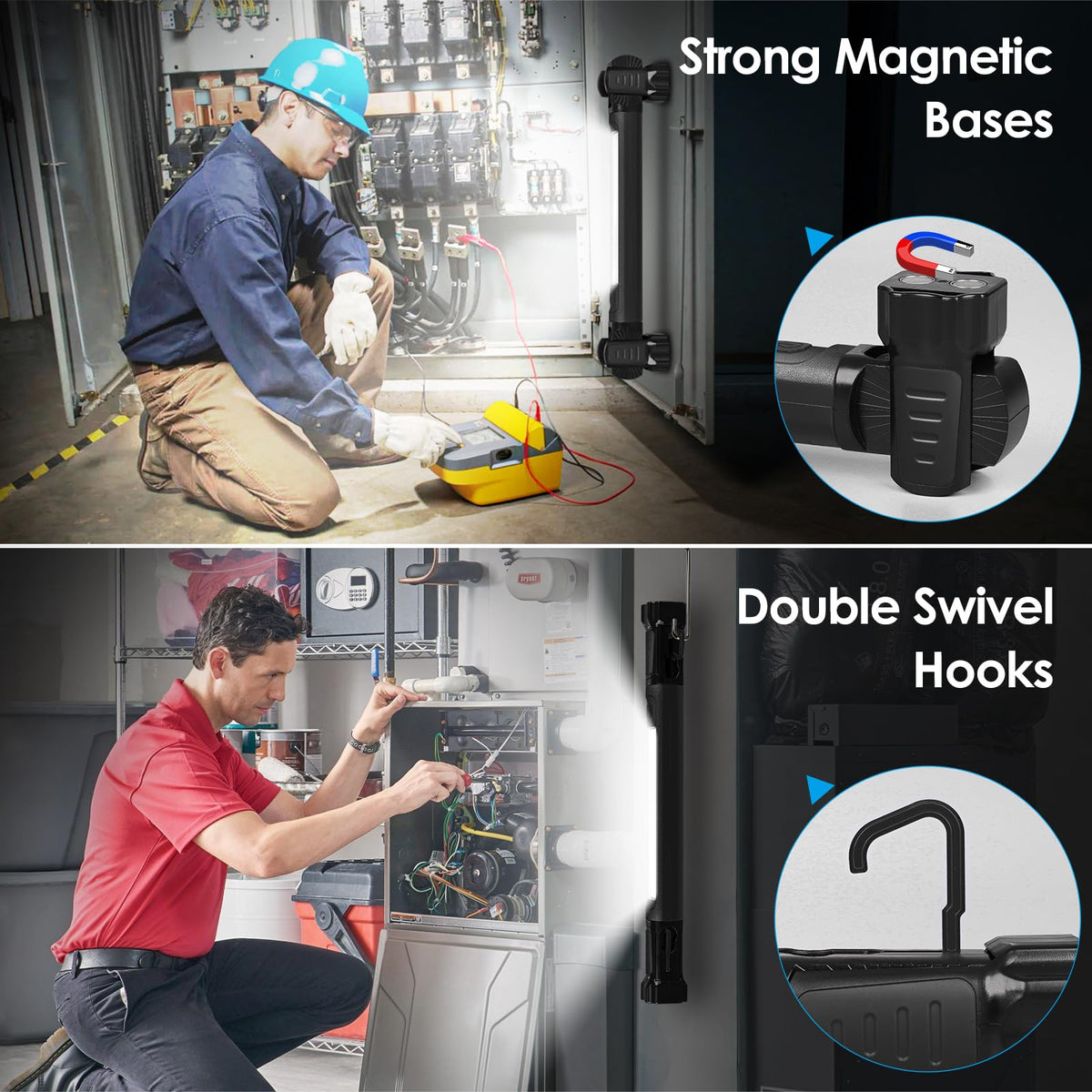 Ropelux work light features a 5200mAh rechargeable battery for extended use.