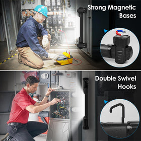 Ropelux work light features a 5200mAh rechargeable battery for extended use.