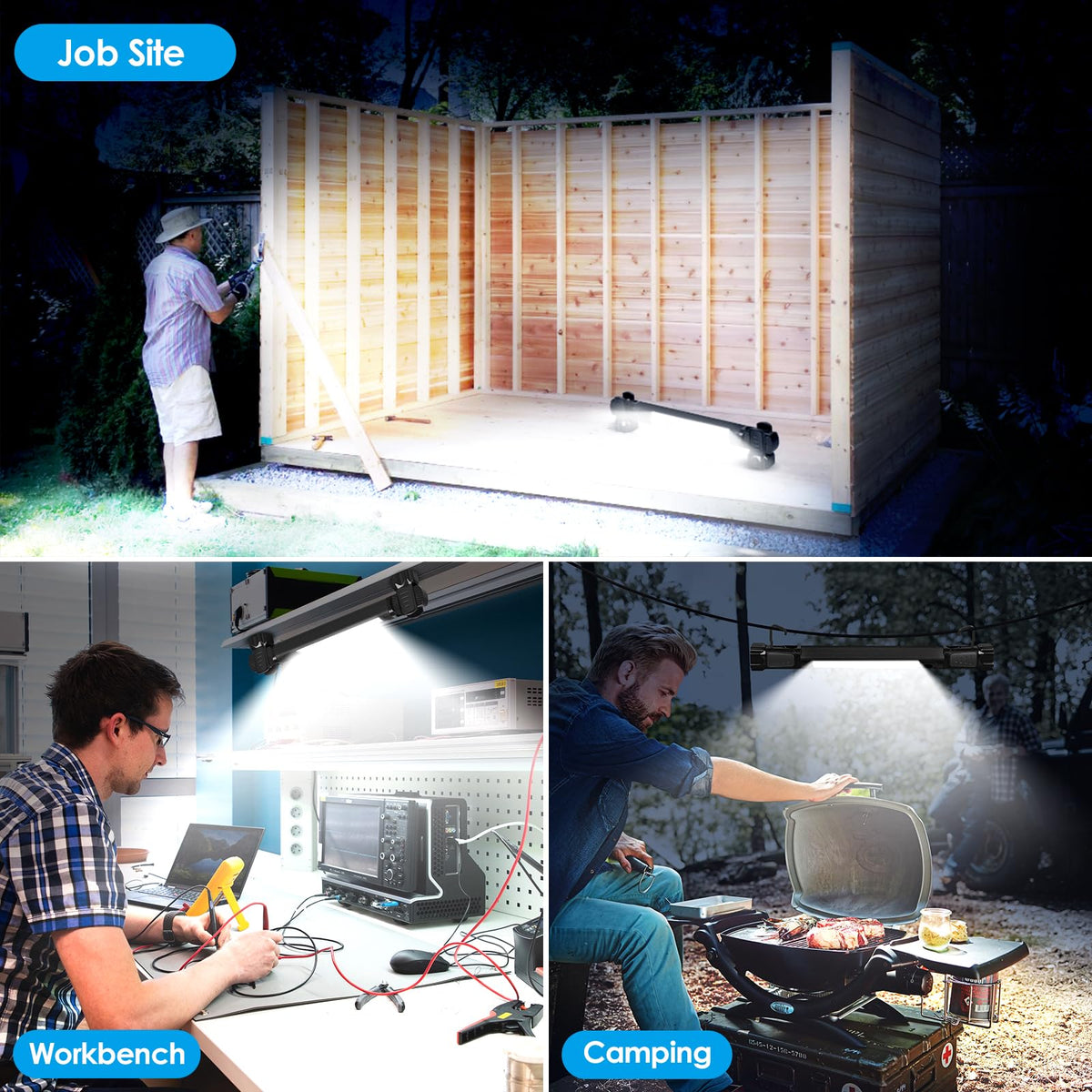 Ropelux work light charges via Type-C USB for quick power replenishment.