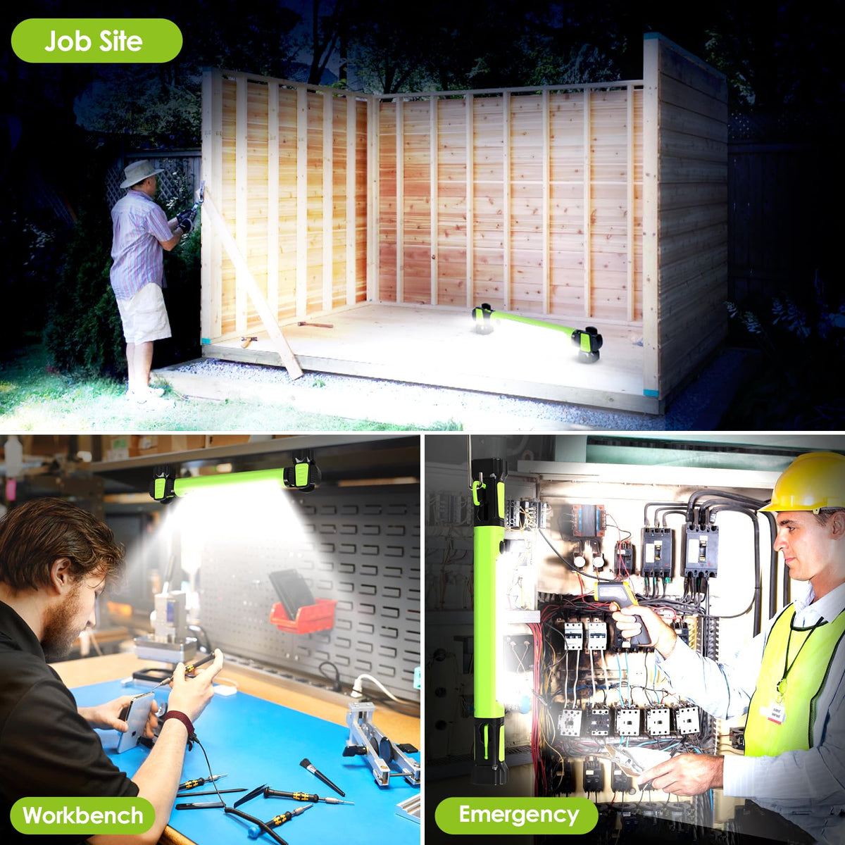 Ropelux work light in a workshop demonstrates wide coverage and portability.