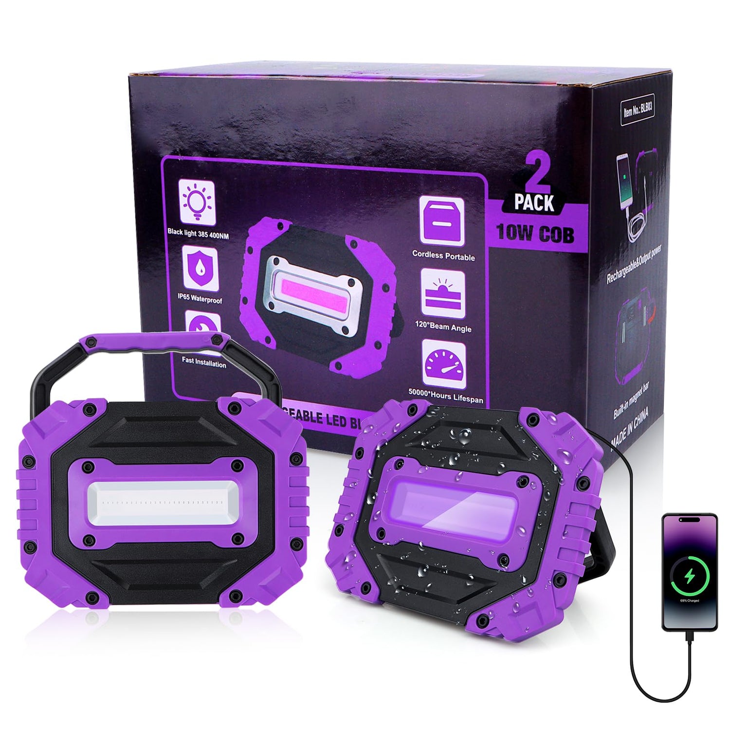 roperry rechargeable black light 2-pack for portable glow effects and easy charging