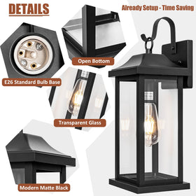 Roravilila matte black exterior lantern front view enhances curb appeal.