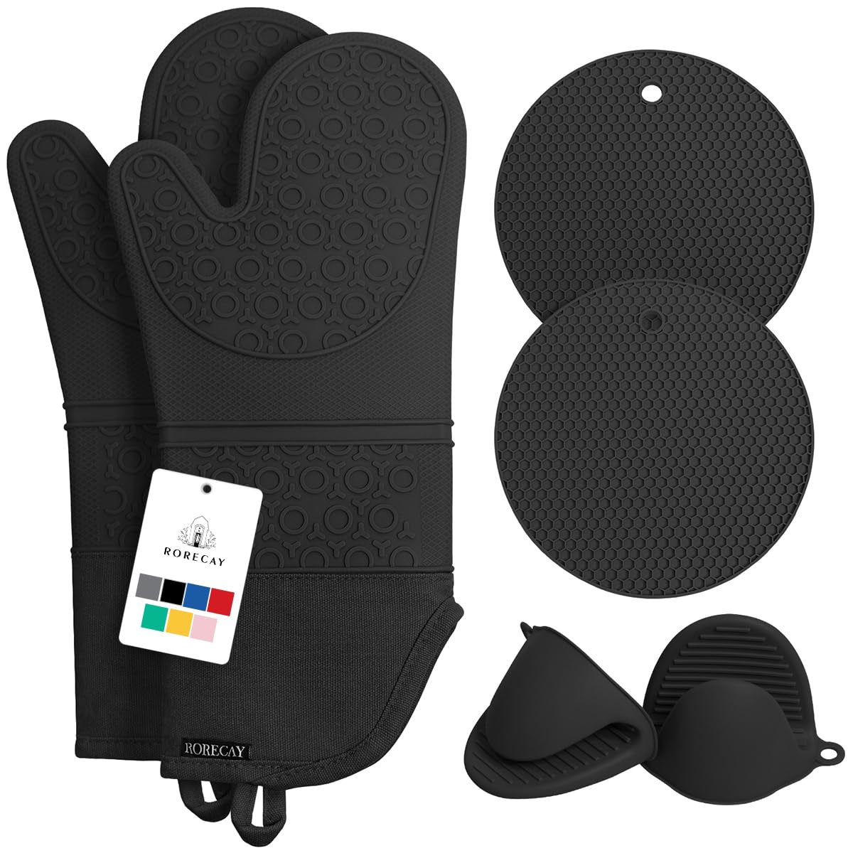 Rorecay oven mitt 15 inch with a non-slip grip for hot cookware.