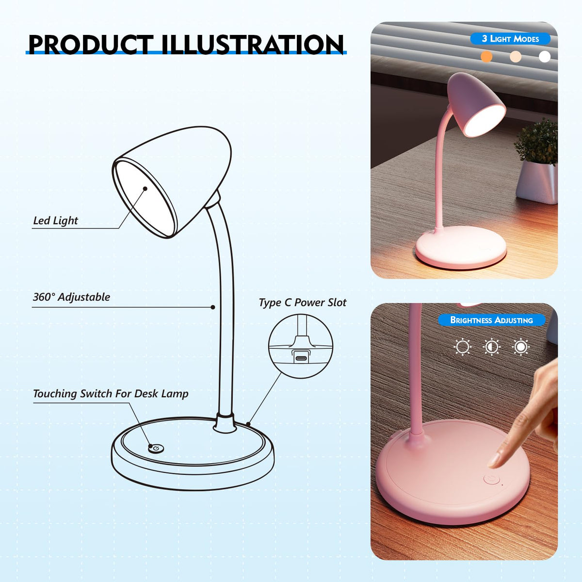 RORENSE pink desk lamp adds soft style to bedrooms and study spaces.