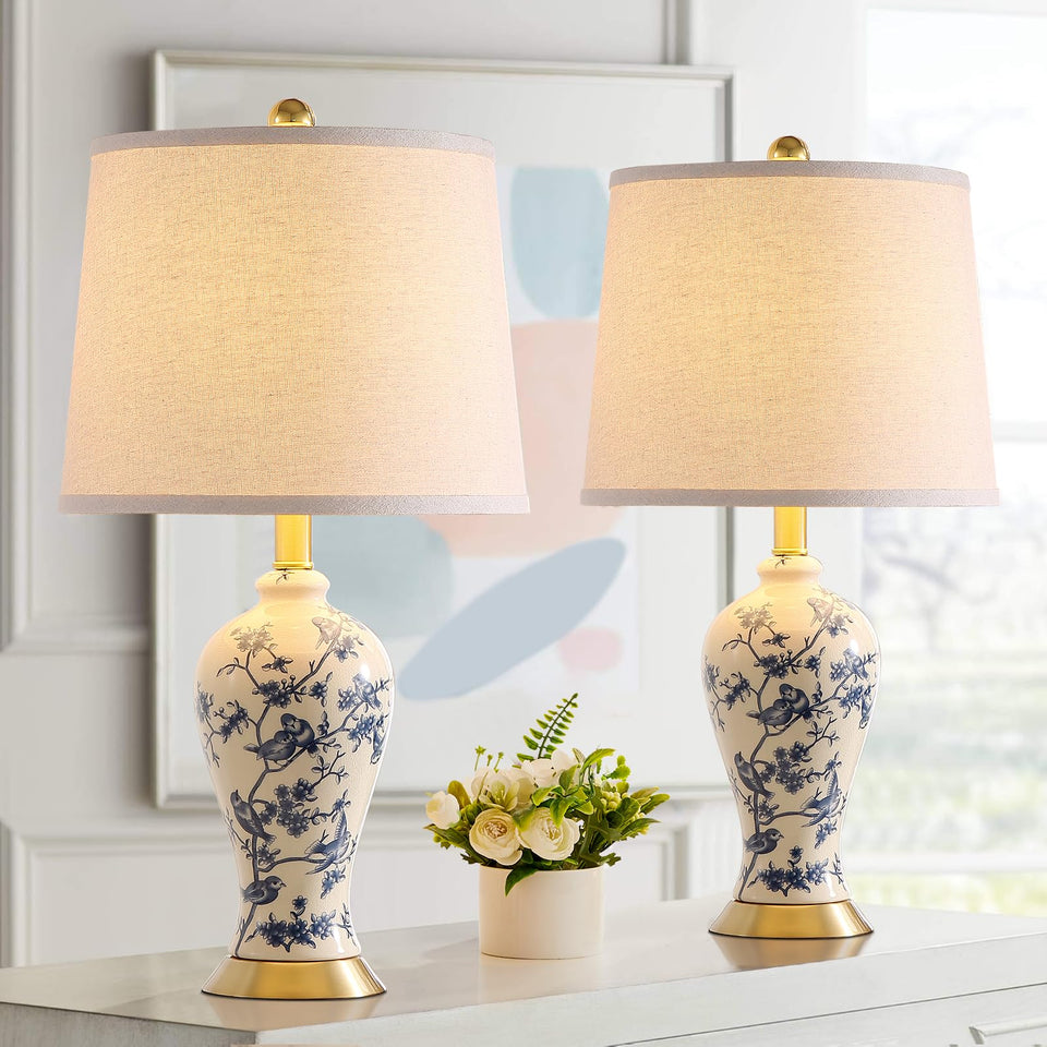 RORIA 24in chinoiserie lamp base with bird pattern for elegant decor