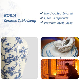 RORIA blue beige bird pattern detail highlighting porcelain-inspired charm