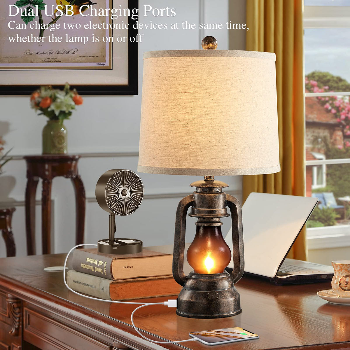 RORIANO bronze-finish resin lamp highlights rustic decor and sturdy construction