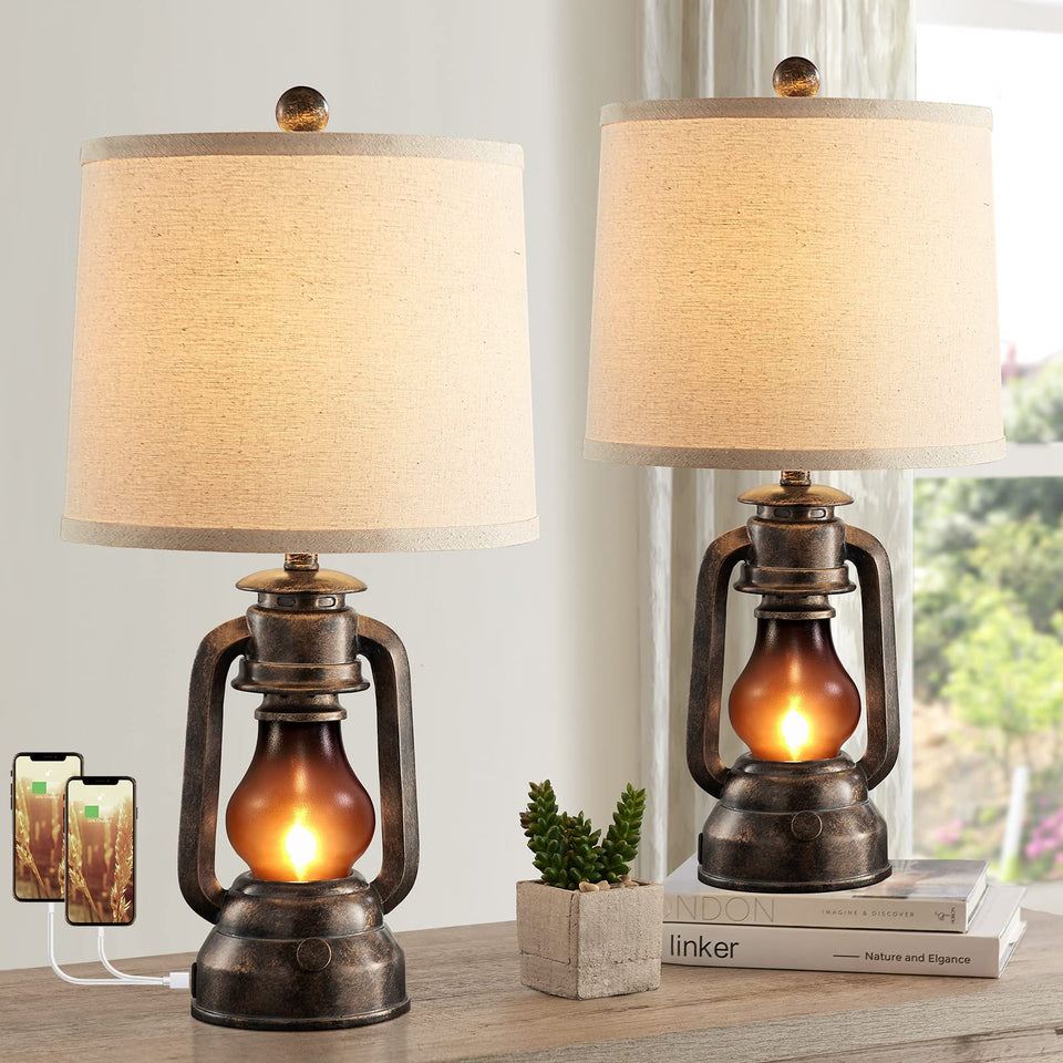 RORIANO Farmhouse lantern table lamp set 2 with warm vintage glow for living rooms