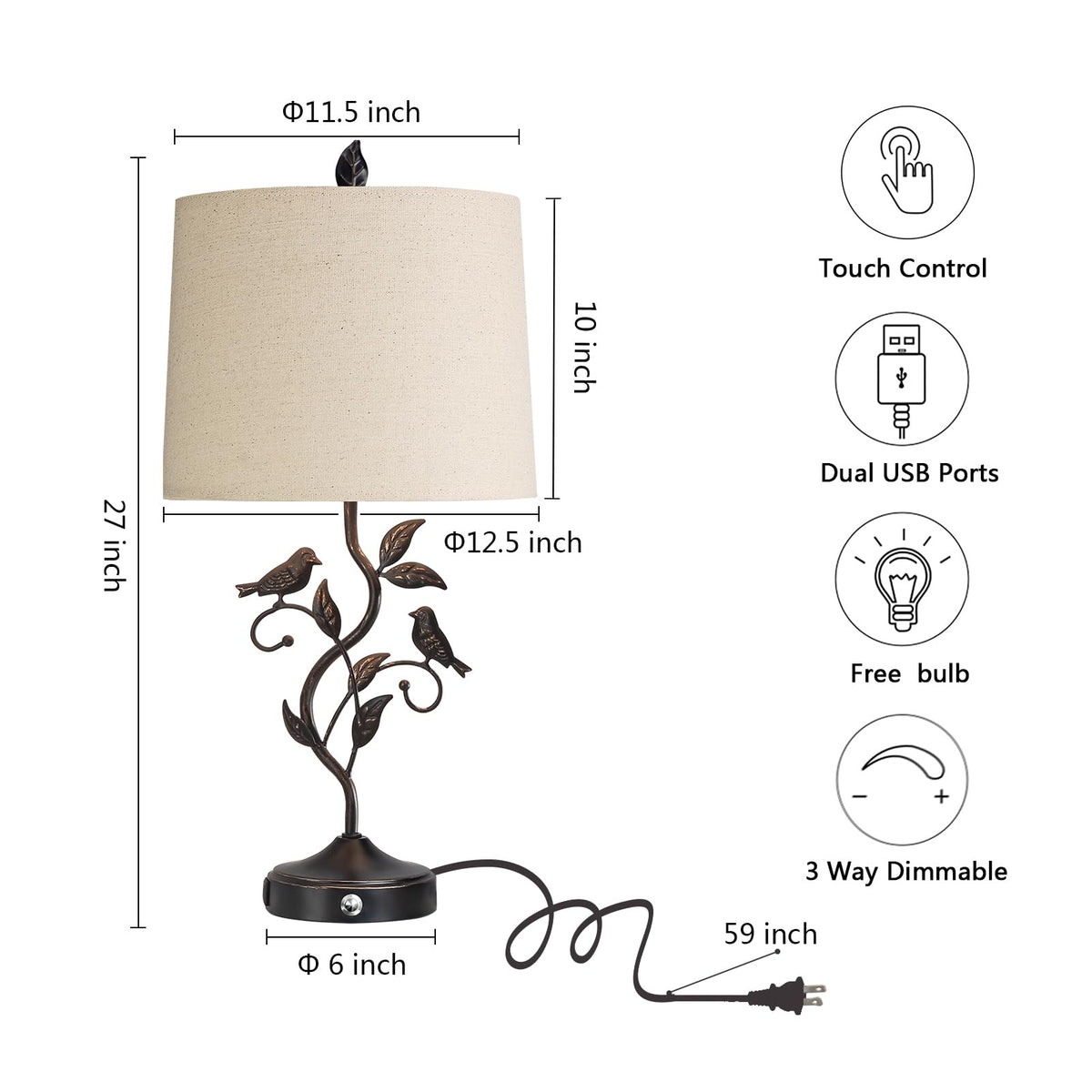 RORIANO LED bulb included for flicker-free illumination
