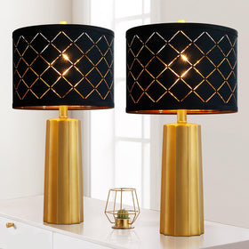 RORIANO pair of gold table lamps with black grid shade for living room ambiance