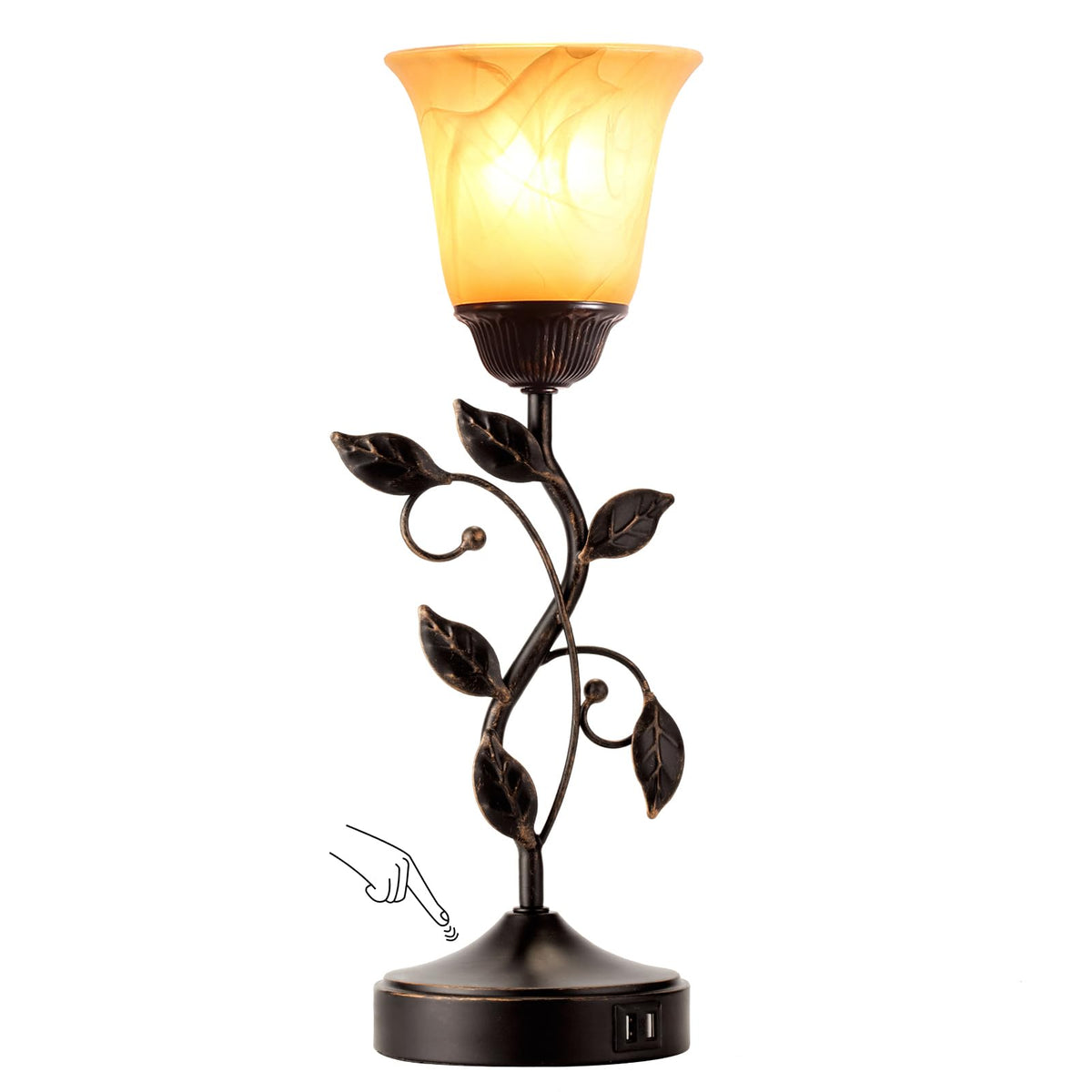 RORIANO touch-control table lamp with amber glass shade for warm ambience