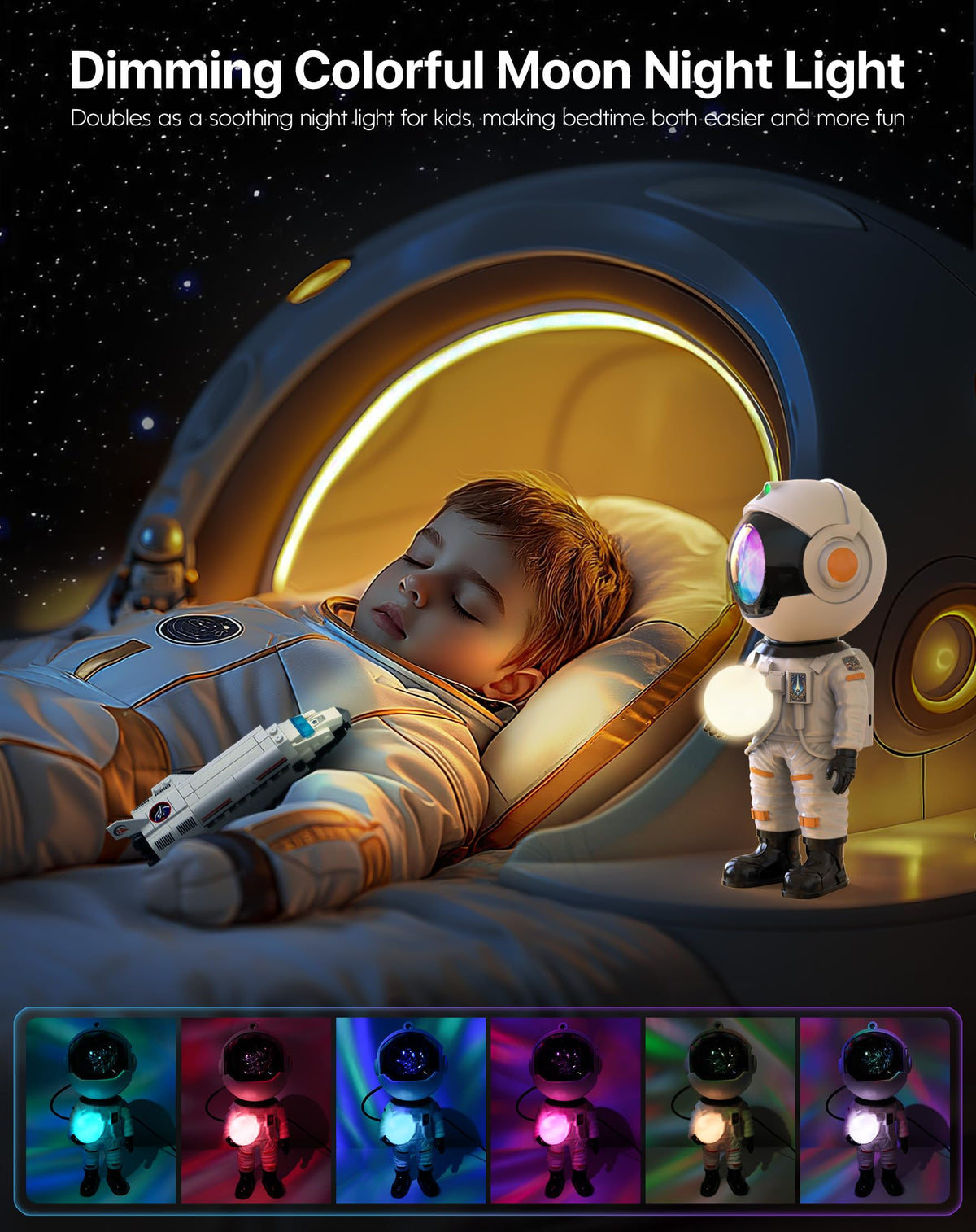 Rossetta Astronaut Galaxy Projector remote control enables easy lighting tweaks.