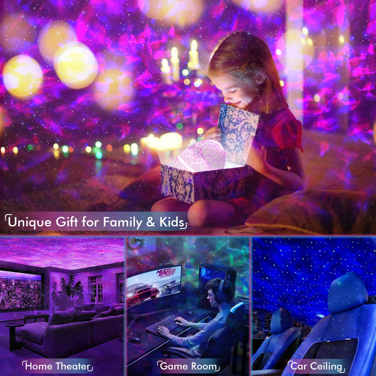 Rossetta Star Projector auto-off timer supports quiet, worry-free sleep routines.