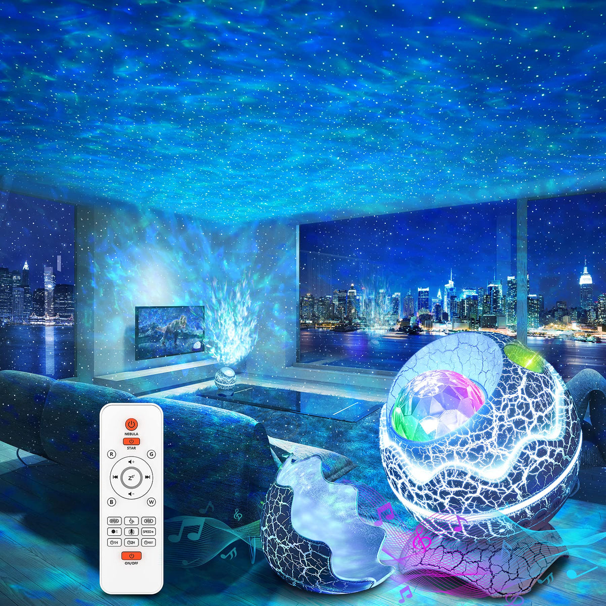 Rossetta Star Projector displays a vivid nebula cloud ambiance for a calm bedroom.