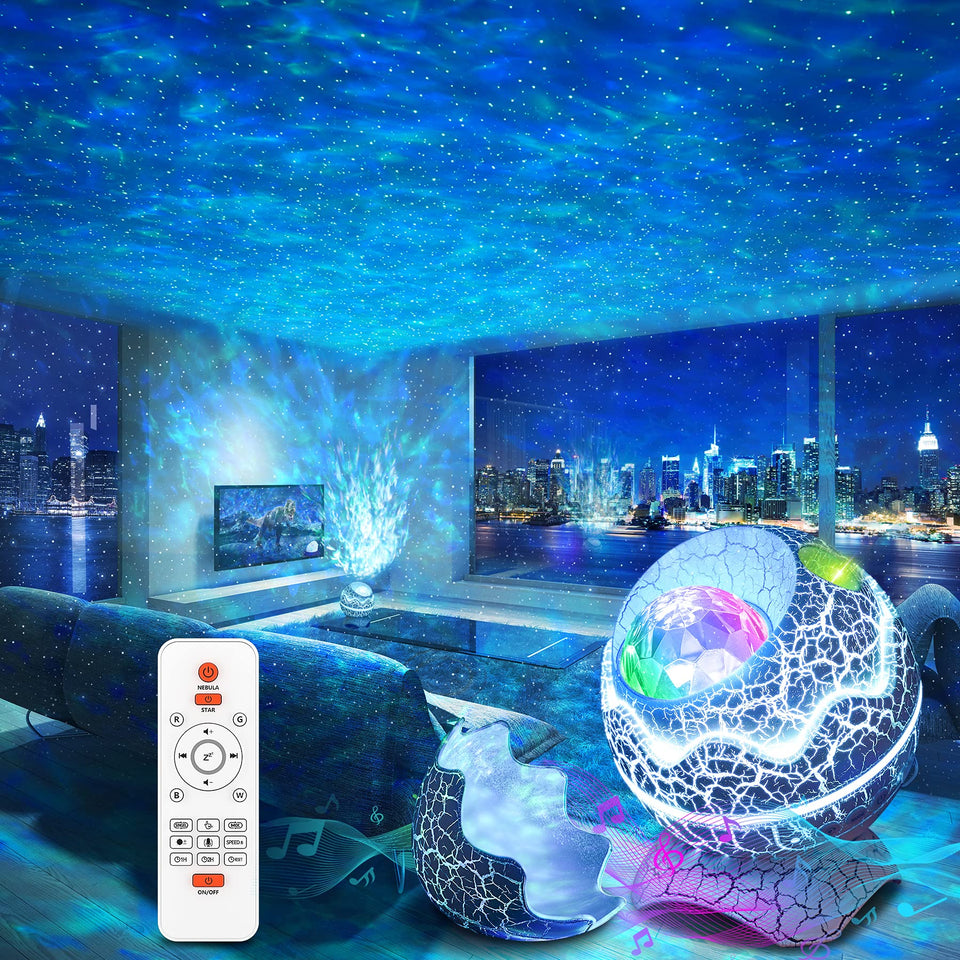 Rossetta Star Projector displays a vivid nebula cloud ambiance for a calm bedroom.