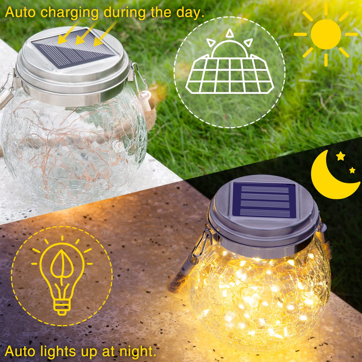 ROSHWEY lanterns auto on/off for hassle-free night lighting.