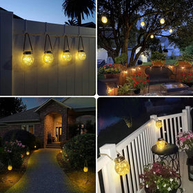 ROSHWEY lanterns with rope handles for easy patio hanging.