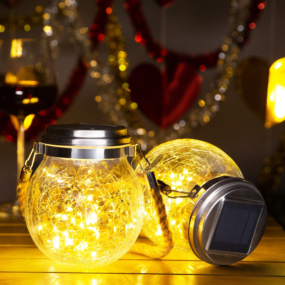 ROSHWEY solar lantern 4 pack hangs on garden and patio for warm ambient light