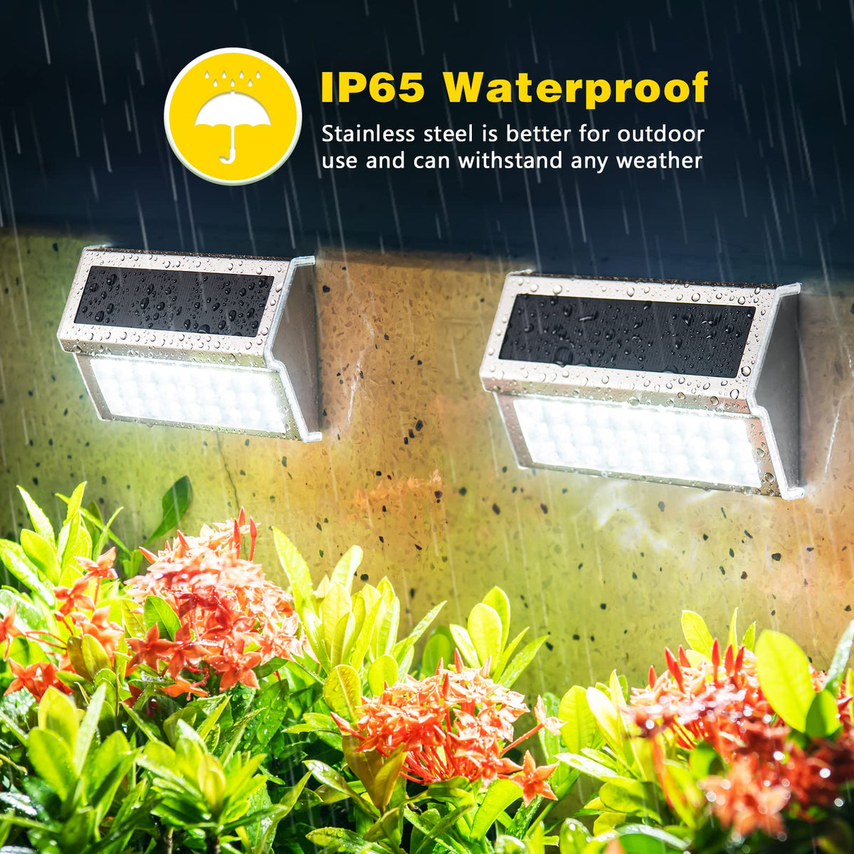 ROSHWEY solar lights brighten decks, patios and stairs with gentle, even light.