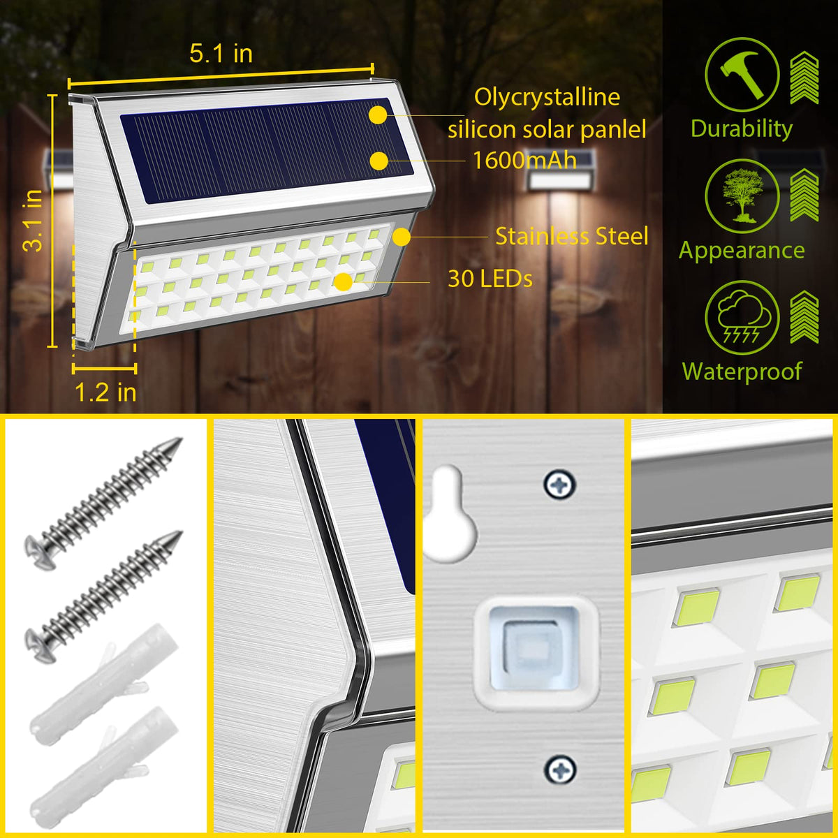 ROSHWEY easy-installation lights with screws or tape for quick setup