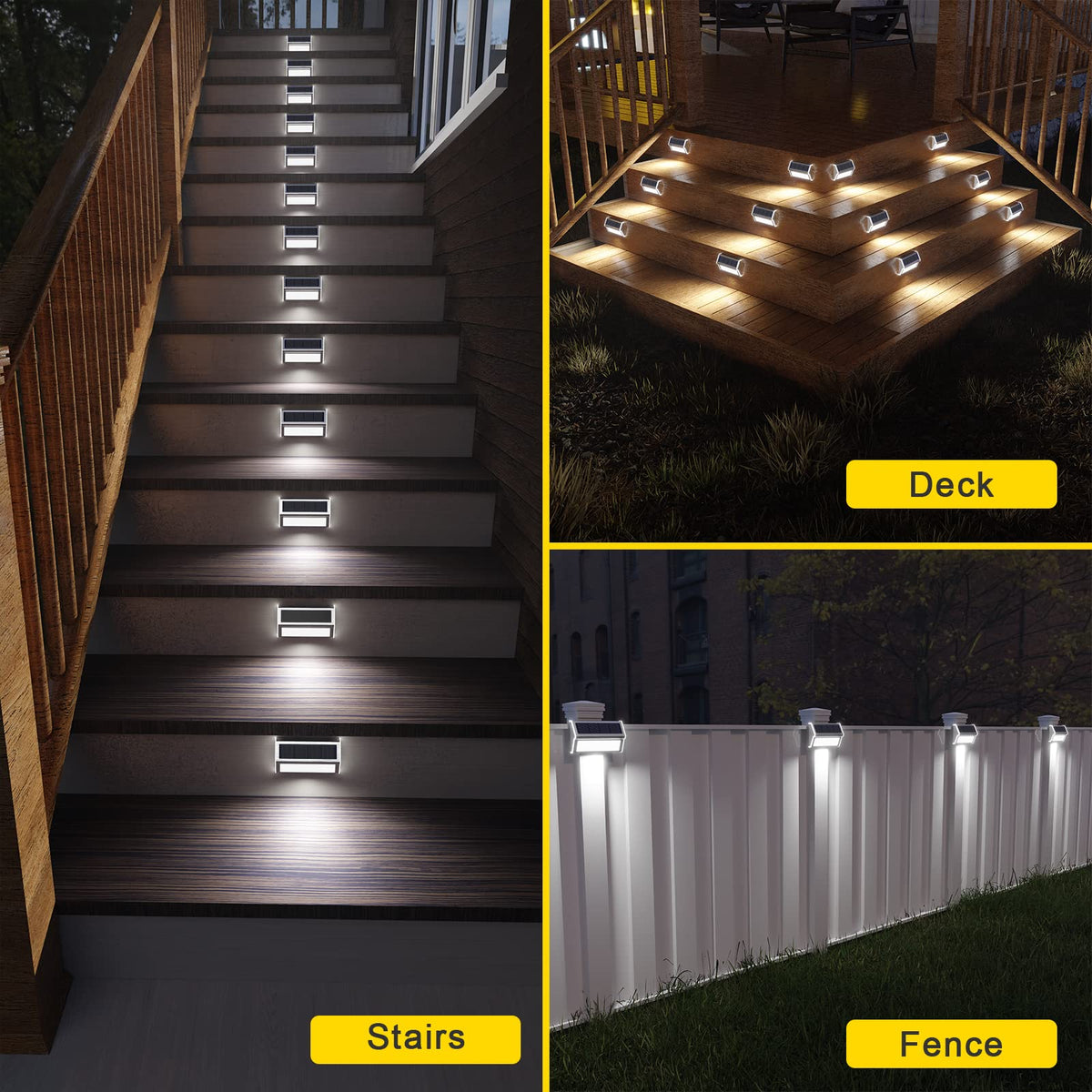 ROSHWEY stair lights close-up showing stainless steel housing and bright LEDs
