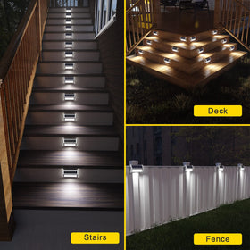 ROSHWEY stair lights close-up showing stainless steel housing and bright LEDs