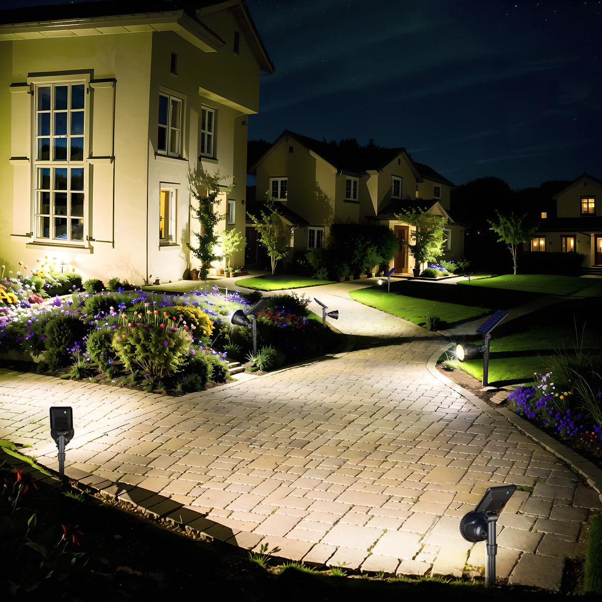ROSHWEY 600lm bright pathway lights enhance walkway visibility at night.