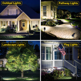 ROSHWEY tree accent lights highlight landscaping with a soft outdoor glow.