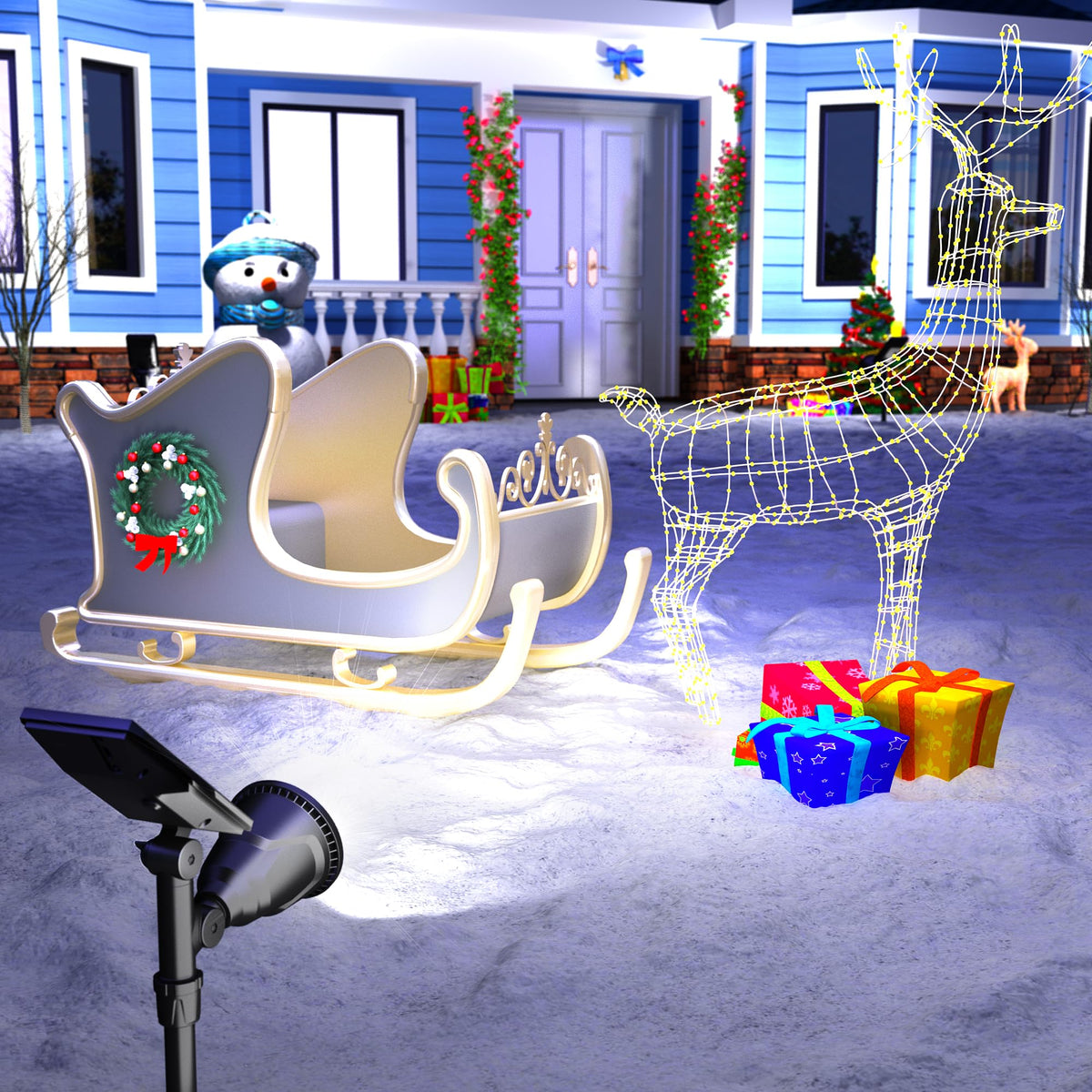 ROSHWEY energy-saving outdoor lights reduce electricity use along walkways.