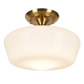 Rosient schoolhouse semi-flush with opal milk glass shade for elegant hallway lighting