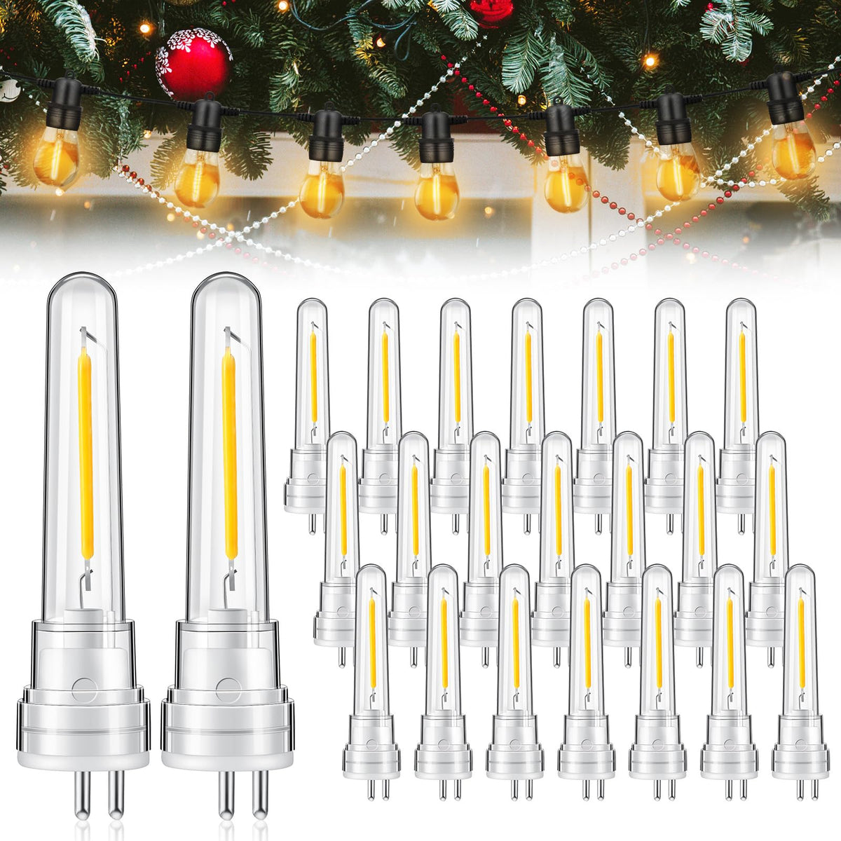 Rossesay 24-pack S14 LED bulbs for string lights, easy replacement.