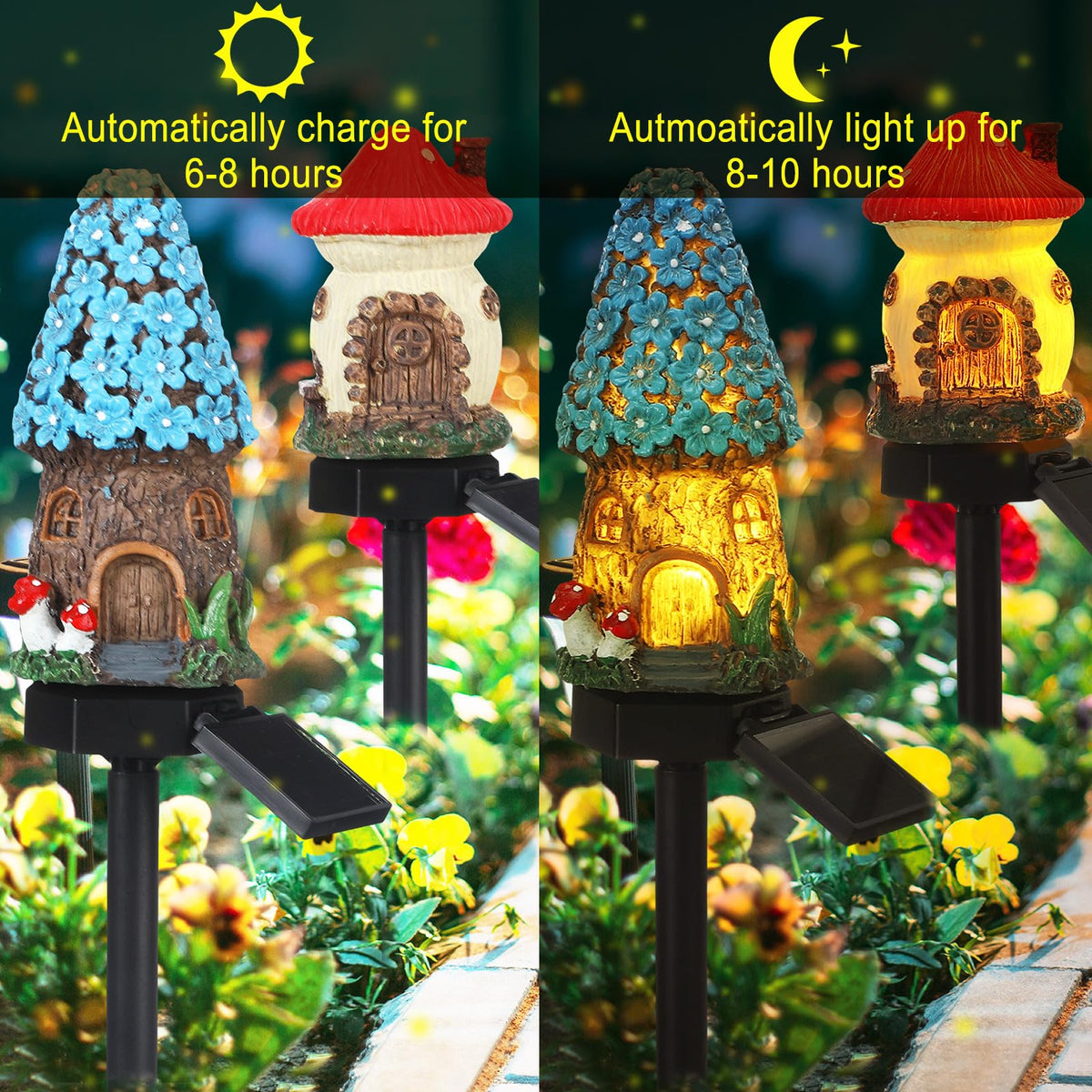 Rossesay Mushroom Statue Light charges by day and shines after dark.