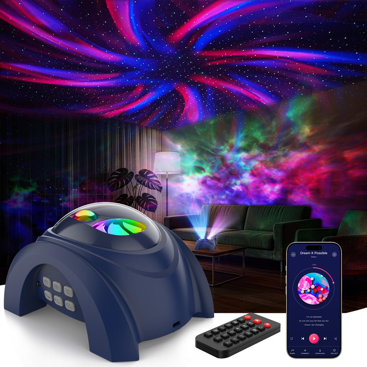 Rossetta Dual Lens Galaxy Projector front view offering immersive wall visuals for relaxation