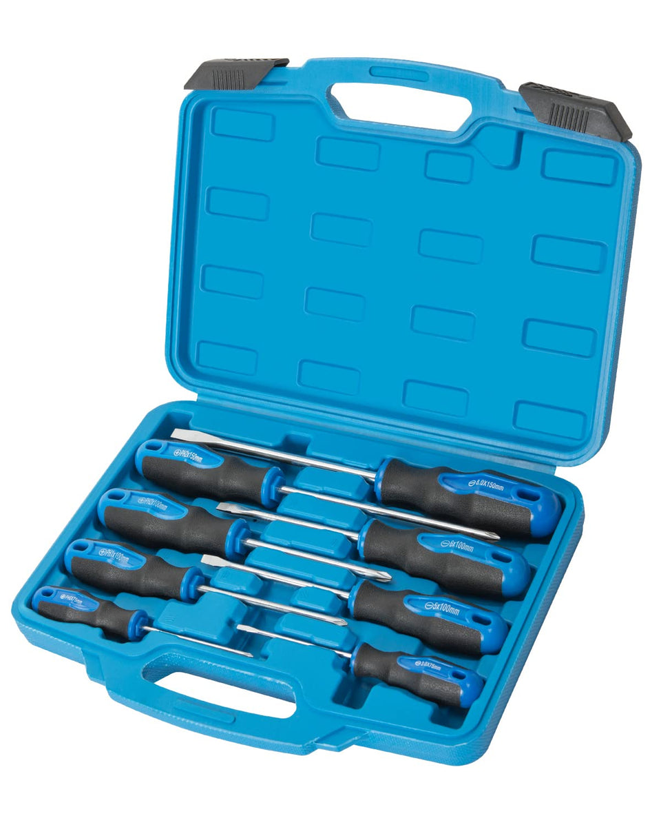 ROTATION 8-piece screwdriver set with magnetic tips for easy one-handed screws.