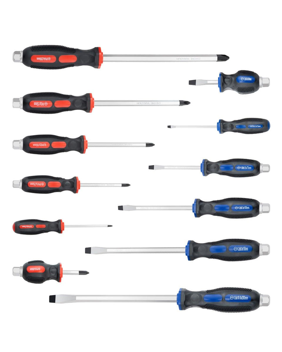 ROTATION 12-piece magnetic screwdriver set with black tips for precise fastening.