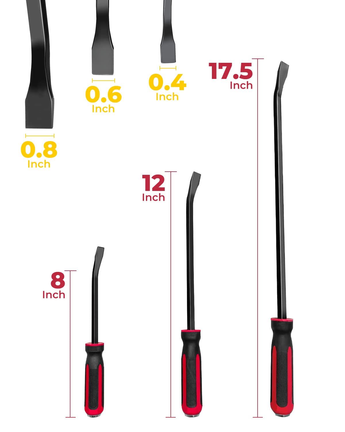 Rotation Pry Bar Set angled-tip design helps access tight gaps.