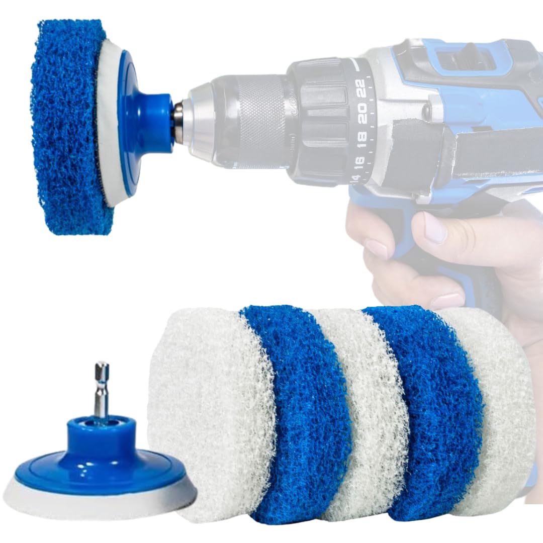 RotoScrub drill brush kit ready for bathroom cleaning with fast action.