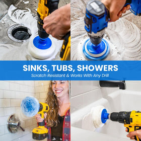RotoScrub in a shower cleaning scene removing soap scum.