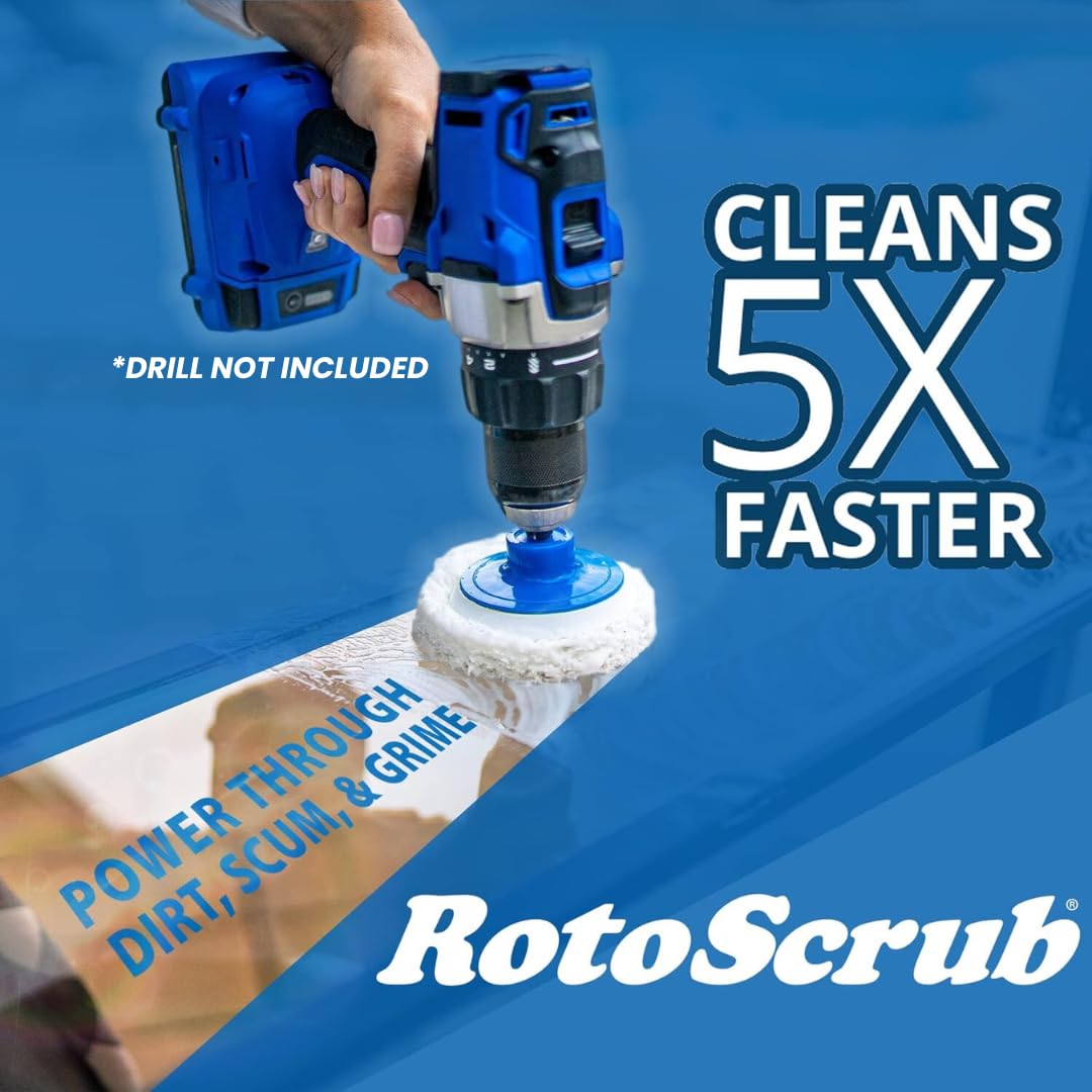 RotoScrub velcro backing pad facilitates quick pad changes.
