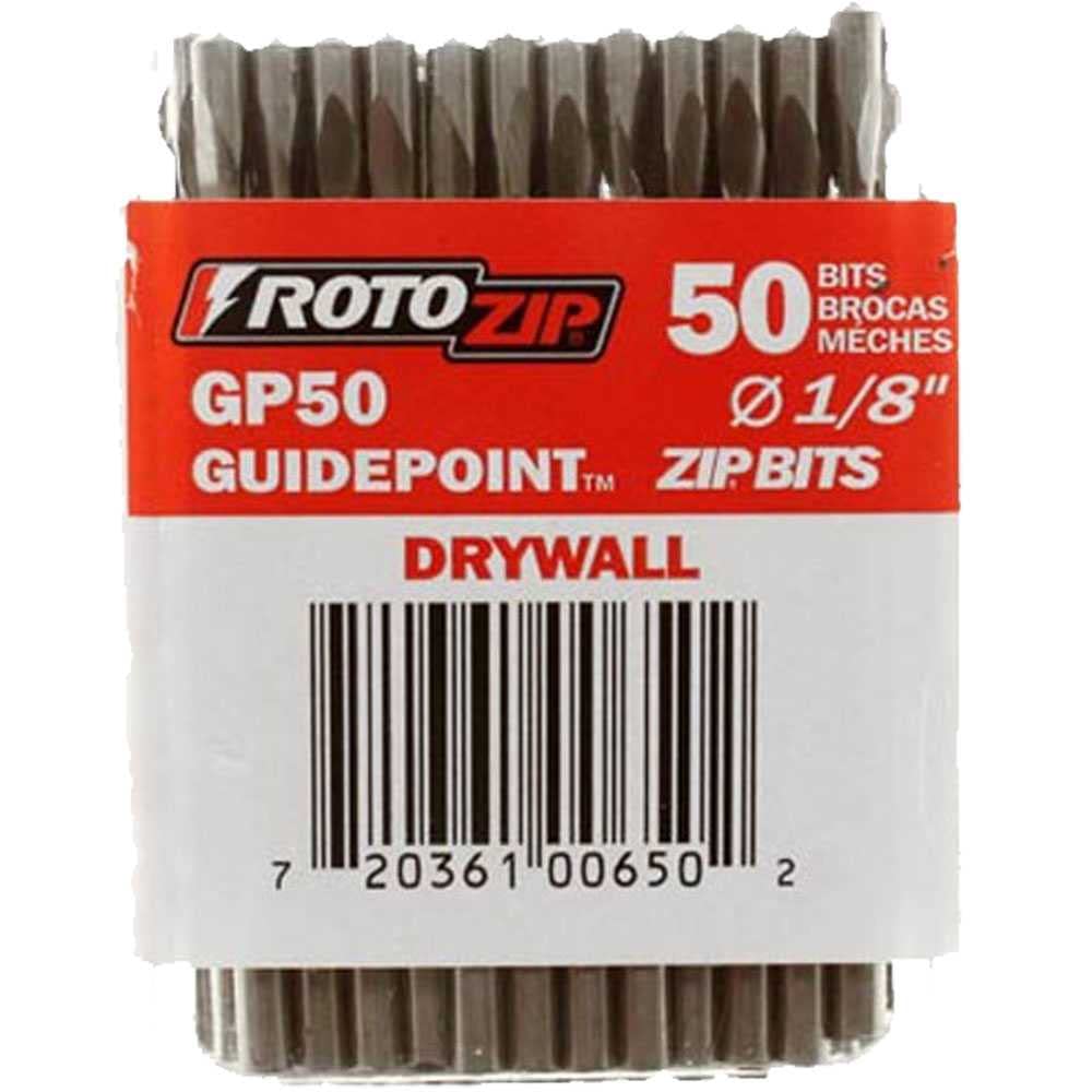 RotoZip GP50 guidepoint drywall bits for precise outlet cuts.