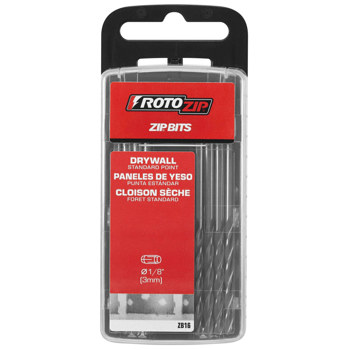 RotoZip ZB16 1/8-inch drywall cutting bit close-up for precise cuts.